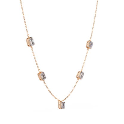Five Stone Emerald Cut Lab Grown Diamond Station Necklace - HIGHCARAT DIAMONDS