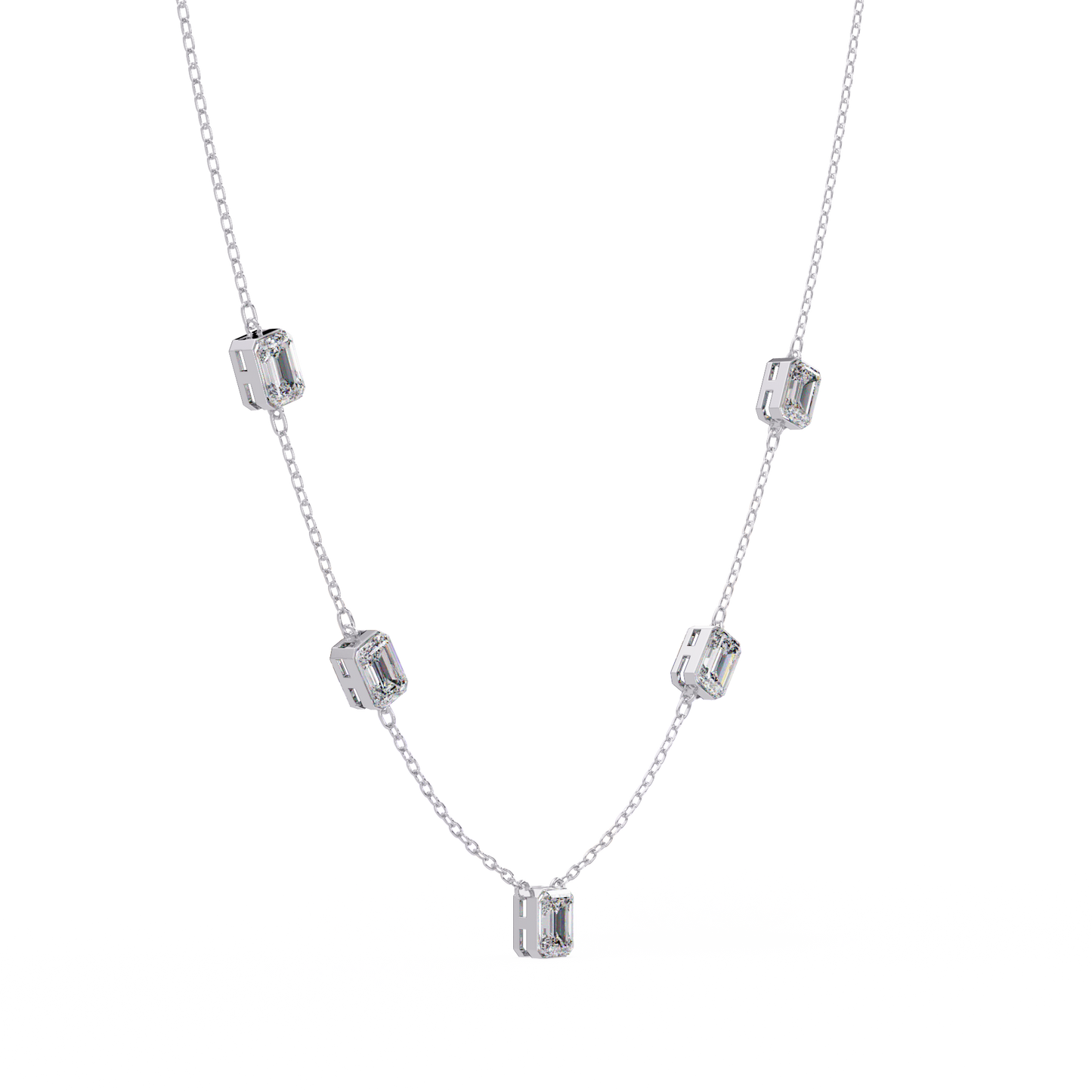Five Stone Emerald Cut Lab Grown Diamond Station Necklace - HIGHCARAT DIAMONDS