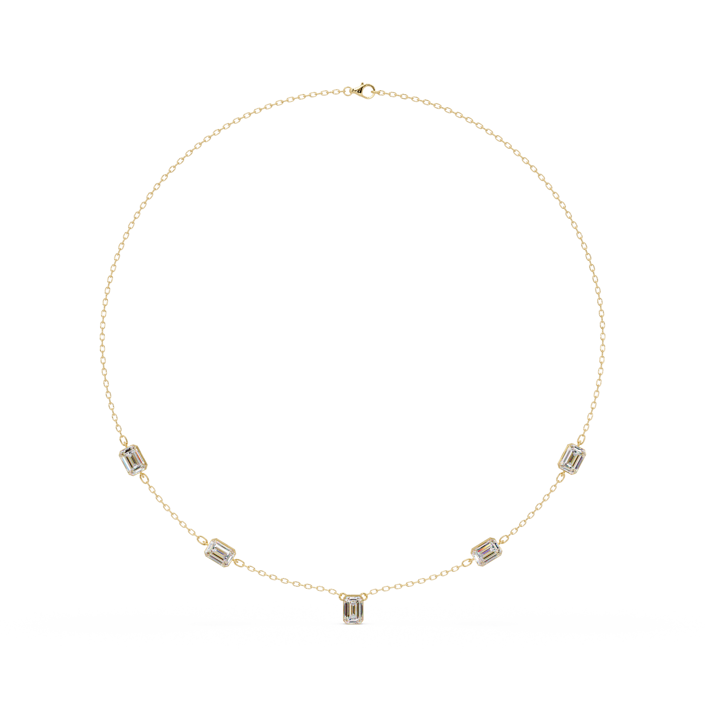 Five Stone Emerald Cut Lab Grown Diamond Station Necklace - HIGHCARAT DIAMONDS
