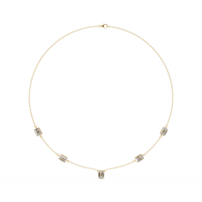 Five Stone Emerald Cut Lab Grown Diamond Station Necklace - HIGHCARAT DIAMONDS