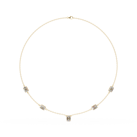 Five Stone Emerald Cut Lab Grown Diamond Station Necklace - HIGHCARAT DIAMONDS
