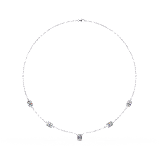 Five Stone Emerald Cut Lab Grown Diamond Station Necklace - HIGHCARAT DIAMONDS