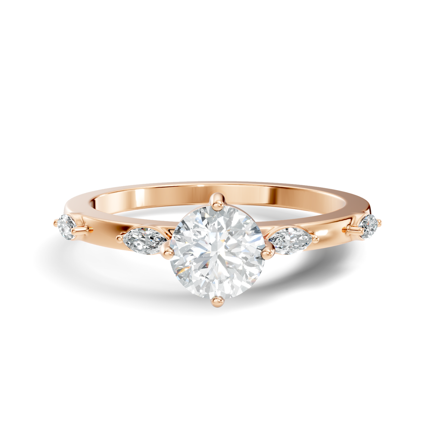 Solitaire Marquise and Round Cut Lab Grown Diamond Vintage Delicate Dainty Party Wear Ring For Her - HIGHCARAT DIAMONDS