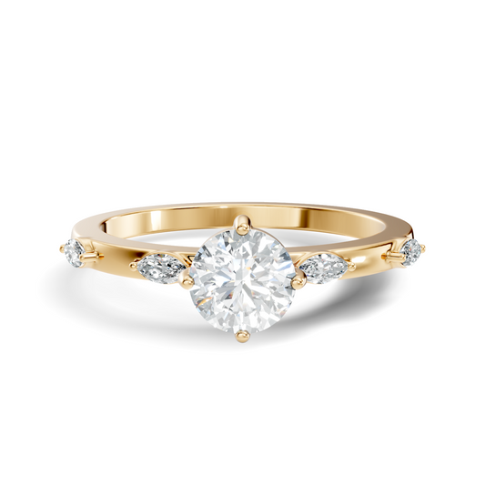 Solitaire Marquise and Round Cut Lab Grown Diamond Vintage Delicate Dainty Party Wear Ring For Her - HIGHCARAT DIAMONDS