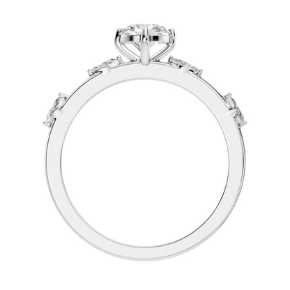 Solitaire Marquise and Round Cut Lab Grown Diamond Vintage Delicate Dainty Party Wear Ring For Her - HIGHCARAT DIAMONDS