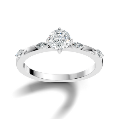 Solitaire Marquise and Round Cut Lab Grown Diamond Vintage Delicate Dainty Party Wear Ring For Her - HIGHCARAT DIAMONDS