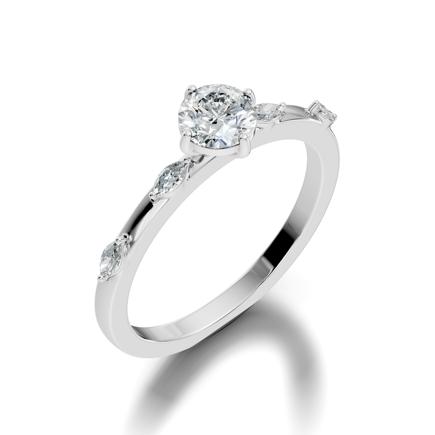 Solitaire Marquise and Round Cut Lab Grown Diamond Vintage Delicate Dainty Party Wear Ring For Her - HIGHCARAT DIAMONDS