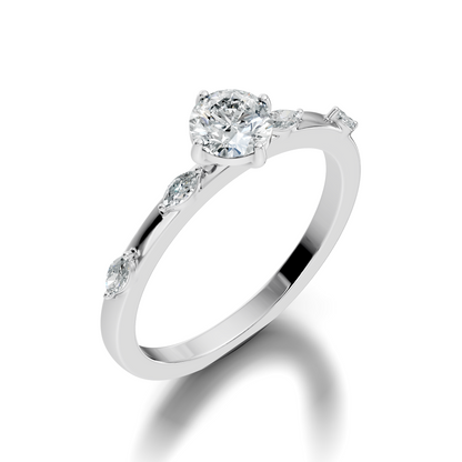 Solitaire Marquise and Round Cut Lab Grown Diamond Vintage Delicate Dainty Party Wear Ring For Her - HIGHCARAT DIAMONDS