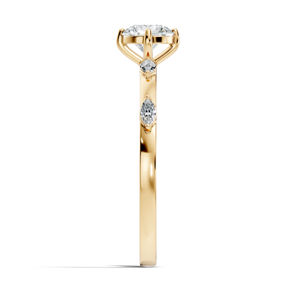 Solitaire Marquise and Round Cut Lab Grown Diamond Vintage Delicate Dainty Party Wear Ring For Her - HIGHCARAT DIAMONDS