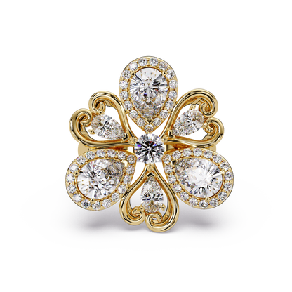 Floral Cluster Lab Grown Multi Pear Diamond Halo Ring - HIGHCARAT DIAMONDS