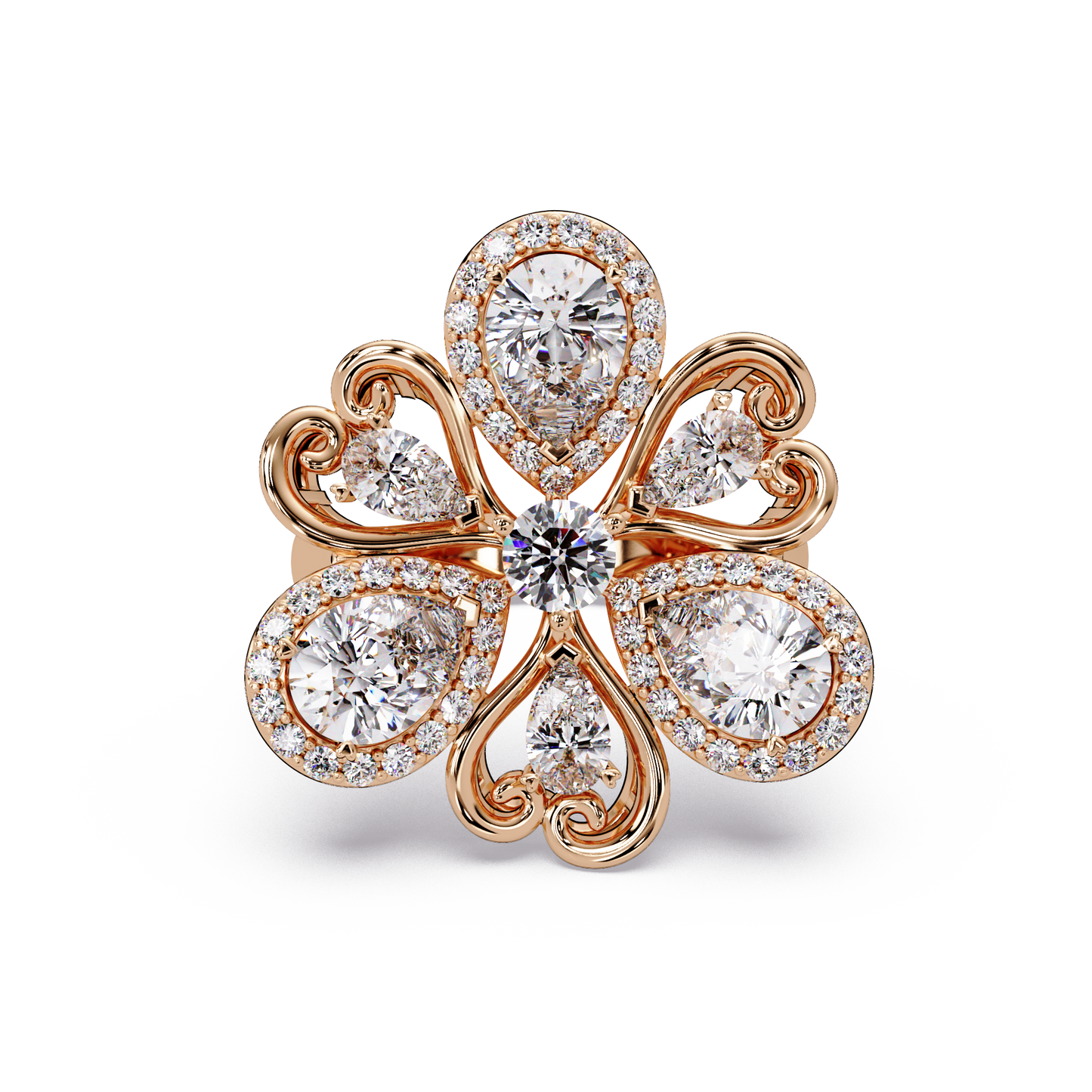 Floral Cluster Lab Grown Multi Pear Diamond Halo Ring - HIGHCARAT DIAMONDS