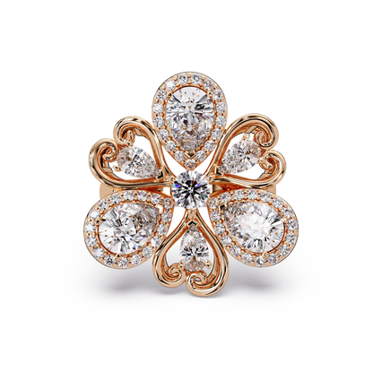 Floral Cluster Lab Grown Multi Pear Diamond Halo Ring - HIGHCARAT DIAMONDS