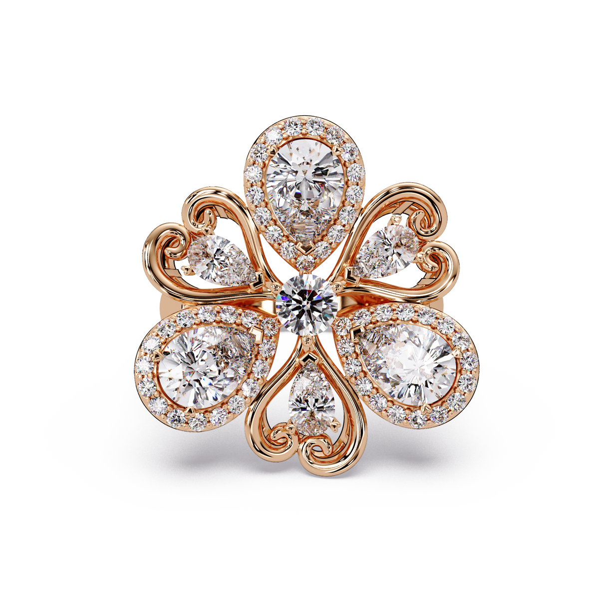 Floral Cluster Lab Grown Multi Pear Diamond Halo Ring - HIGHCARAT DIAMONDS