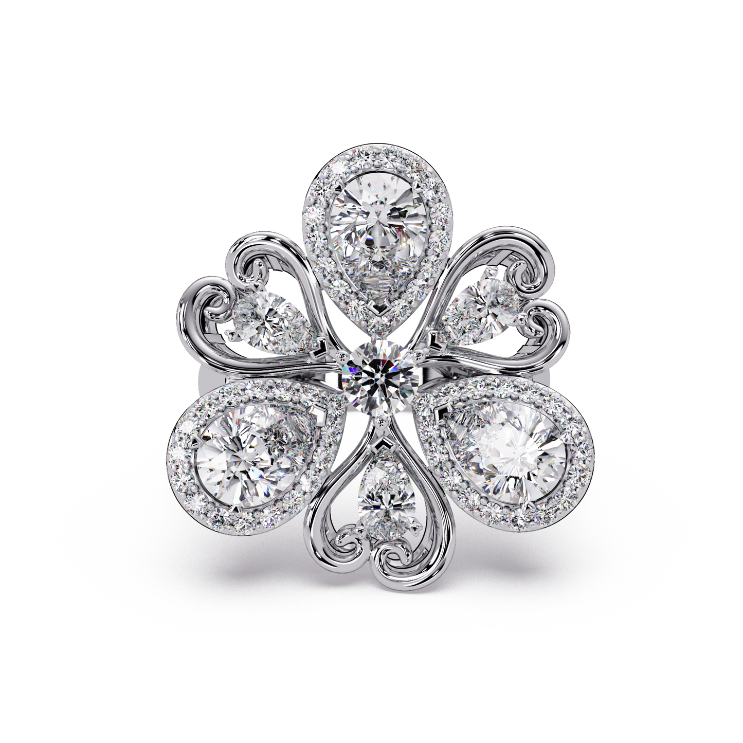 Floral Cluster Lab Grown Multi Pear Diamond Halo Ring - HIGHCARAT DIAMONDS