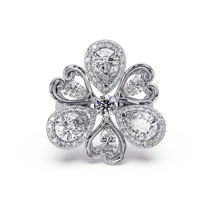 Floral Cluster Lab Grown Multi Pear Diamond Halo Ring - HIGHCARAT DIAMONDS