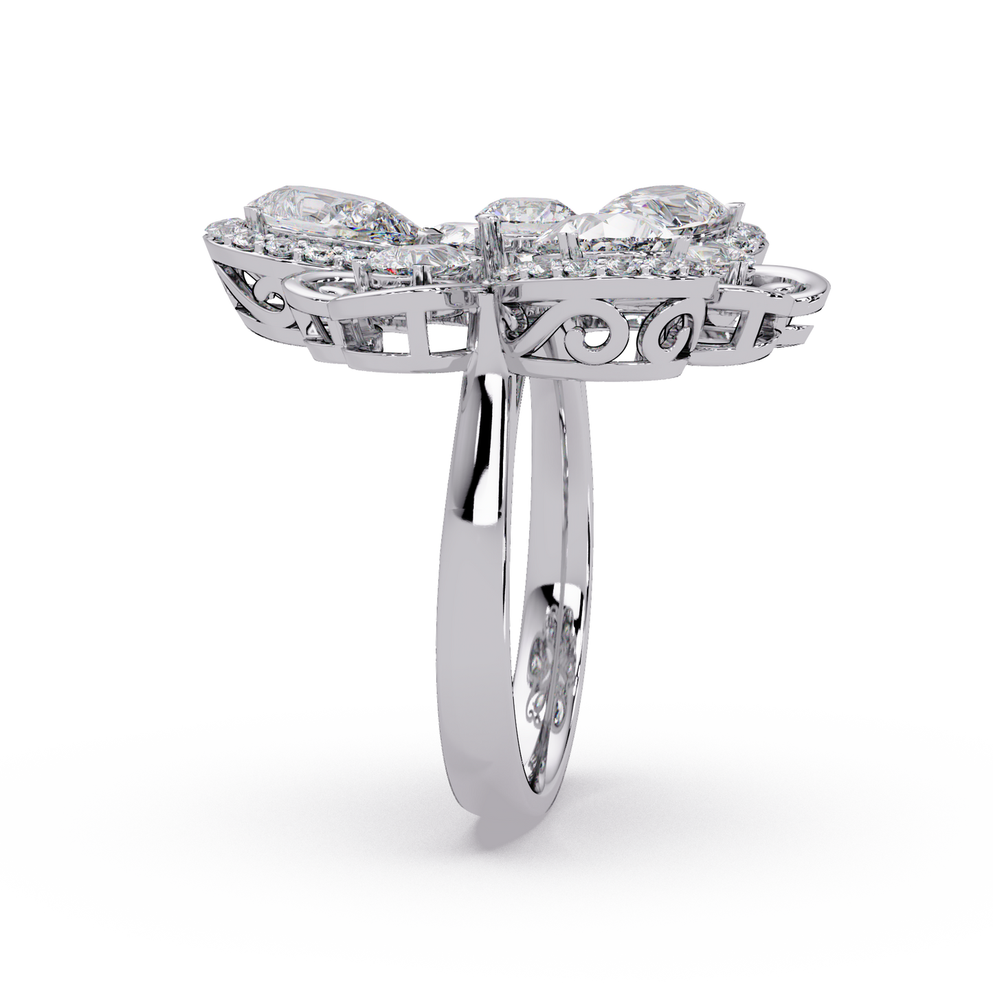 Floral Cluster Lab Grown Multi Pear Diamond Halo Ring - HIGHCARAT DIAMONDS