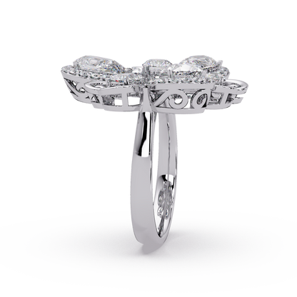 Floral Cluster Lab Grown Multi Pear Diamond Halo Ring - HIGHCARAT DIAMONDS