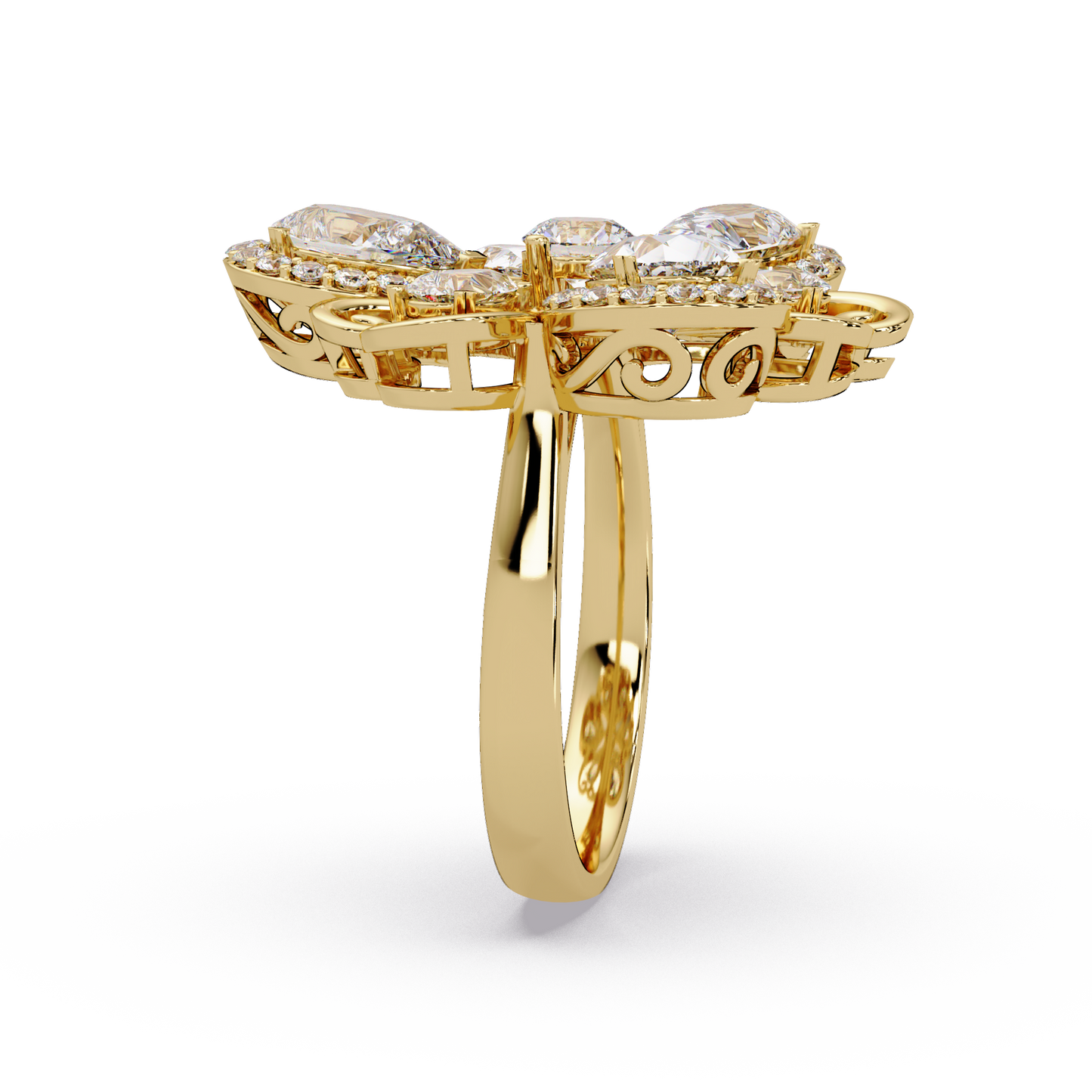 Floral Cluster Lab Grown Multi Pear Diamond Halo Ring - HIGHCARAT DIAMONDS
