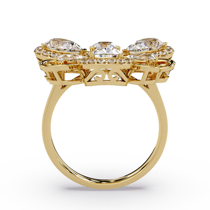 Floral Cluster Lab Grown Multi Pear Diamond Halo Ring - HIGHCARAT DIAMONDS