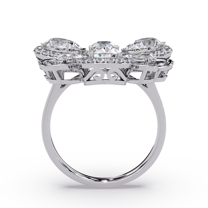 Floral Cluster Lab Grown Multi Pear Diamond Halo Ring - HIGHCARAT DIAMONDS