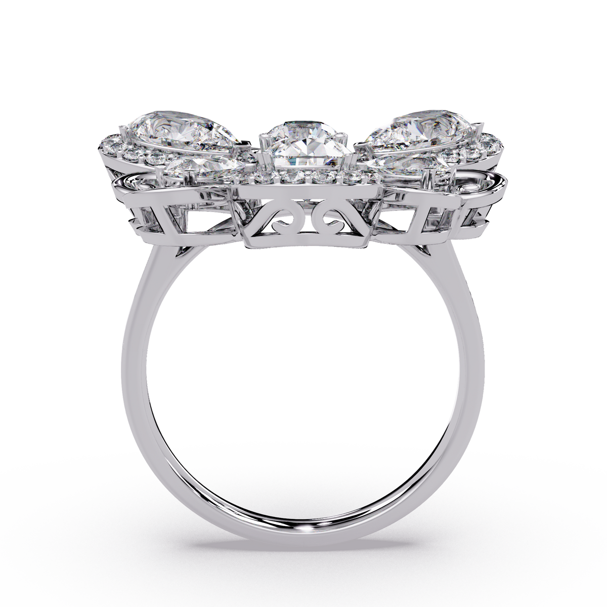 Floral Cluster Lab Grown Multi Pear Diamond Halo Ring - HIGHCARAT DIAMONDS