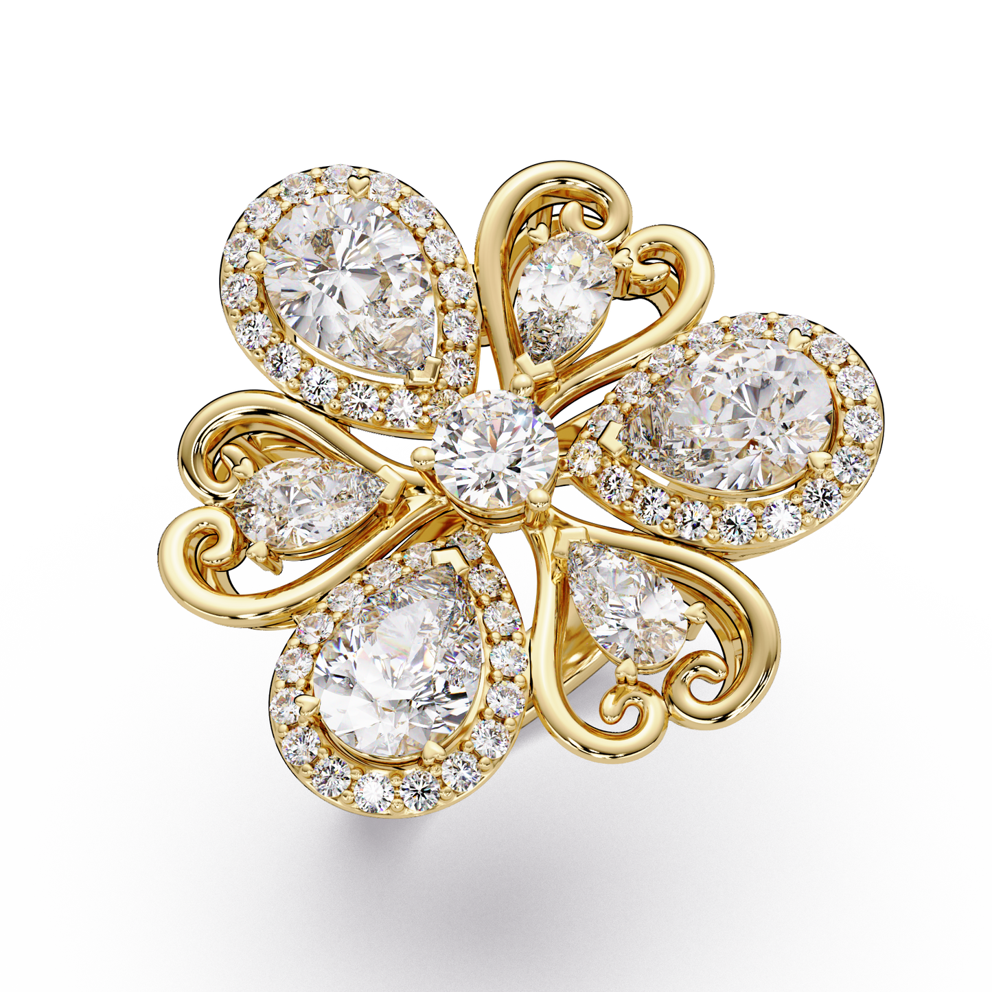 Floral Cluster Lab Grown Multi Pear Diamond Halo Ring - HIGHCARAT DIAMONDS