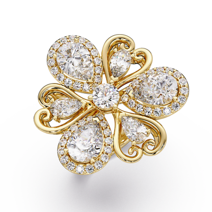 Floral Cluster Lab Grown Multi Pear Diamond Halo Ring - HIGHCARAT DIAMONDS