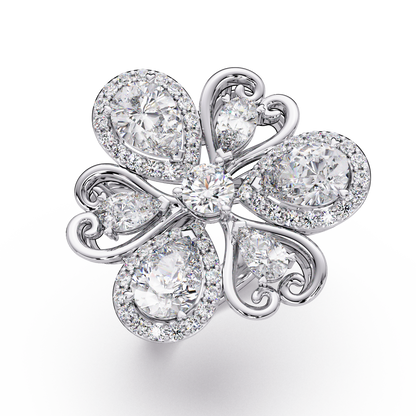 Floral Cluster Lab Grown Multi Pear Diamond Halo Ring - HIGHCARAT DIAMONDS