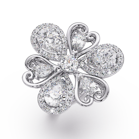 Floral Cluster Lab Grown Multi Pear Diamond Halo Ring - HIGHCARAT DIAMONDS