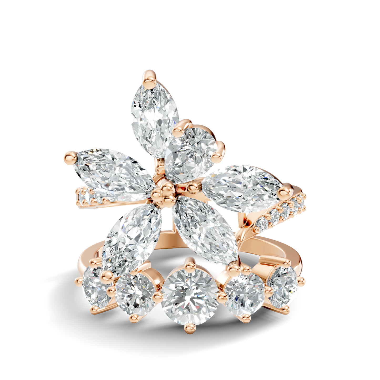 2.92Ct Pear, Marquise and Round Cut Lab Grown Diamond Elegant Delicate Vintage Cluster Wedding Ring For Her - HIGHCARAT DIAMONDS