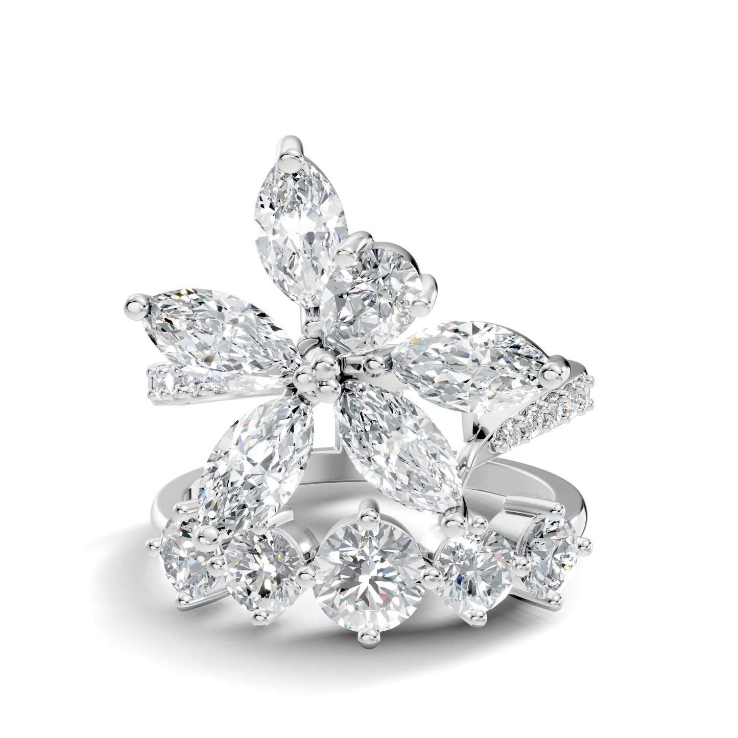 2.92Ct Pear, Marquise and Round Cut Lab Grown Diamond Elegant Delicate Vintage Cluster Wedding Ring For Her - HIGHCARAT DIAMONDS