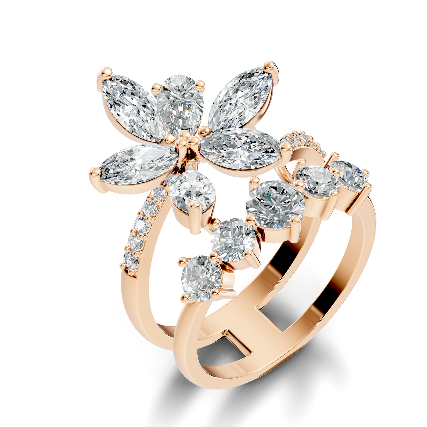 2.92Ct Pear, Marquise and Round Cut Lab Grown Diamond Elegant Delicate Vintage Cluster Wedding Ring For Her - HIGHCARAT DIAMONDS