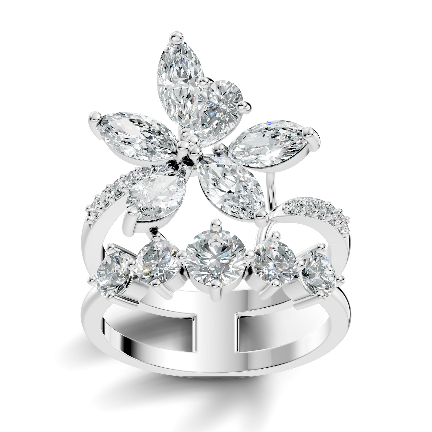 2.92Ct Pear, Marquise and Round Cut Lab Grown Diamond Elegant Delicate Vintage Cluster Wedding Ring For Her - HIGHCARAT DIAMONDS