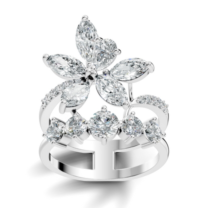 2.92Ct Pear, Marquise and Round Cut Lab Grown Diamond Elegant Delicate Vintage Cluster Wedding Ring For Her - HIGHCARAT DIAMONDS