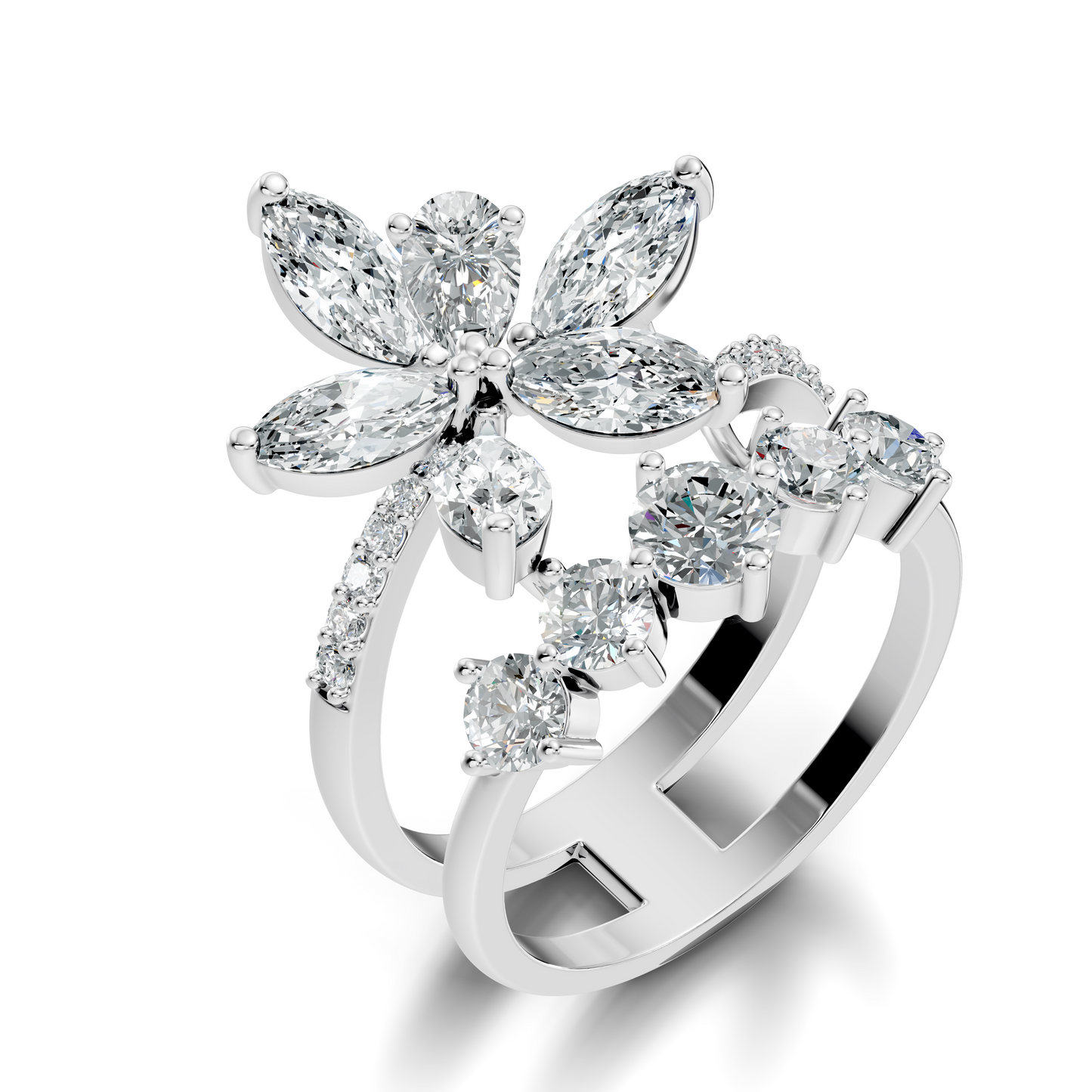 2.92Ct Pear, Marquise and Round Cut Lab Grown Diamond Elegant Delicate Vintage Cluster Wedding Ring For Her - HIGHCARAT DIAMONDS