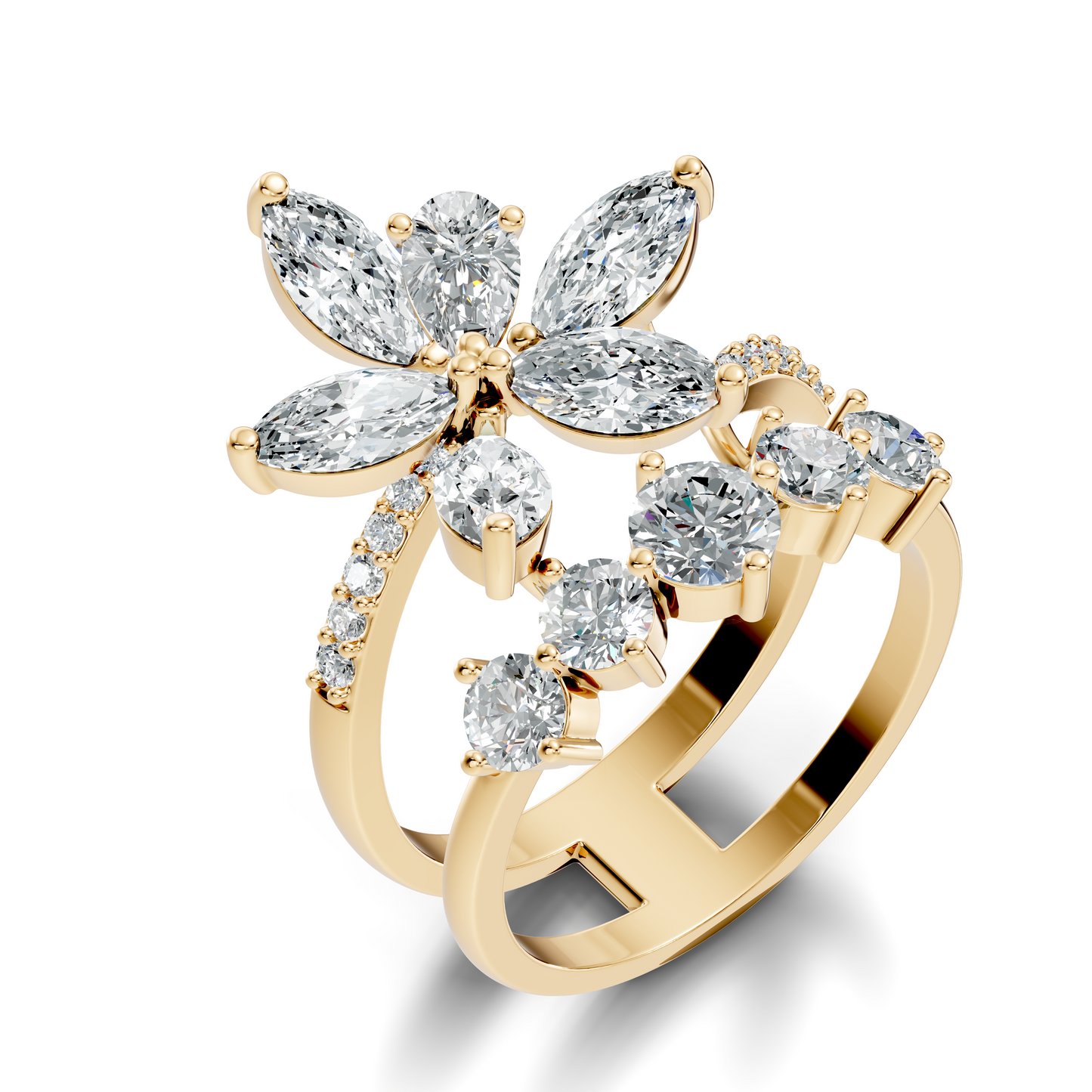 2.92Ct Pear, Marquise and Round Cut Lab Grown Diamond Elegant Delicate Vintage Cluster Wedding Ring For Her - HIGHCARAT DIAMONDS