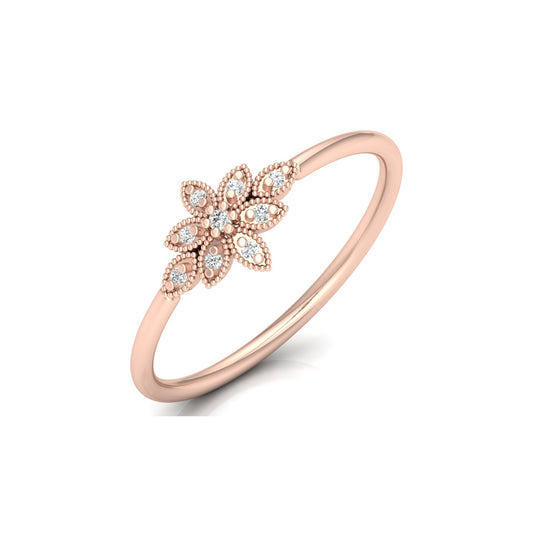 Floral Diamond Cluster Ring for Women's Elegant Flower Design Band in 18K Solid Gold