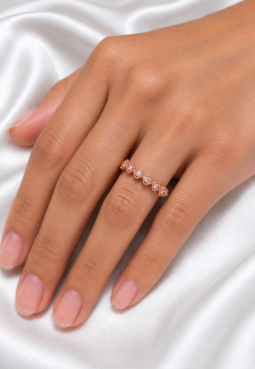 Floral Half Eternity Diamond Ring For Her Lab Or Natural Diamond Ring In 18K Solid Gold - HIGHCARAT DIAMONDS