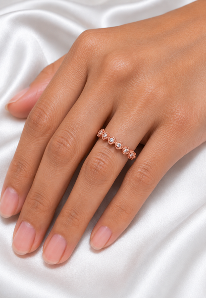 Floral Half Eternity Diamond Ring For Her Lab Or Natural Diamond Ring In 18K Solid Gold - HIGHCARAT DIAMONDS