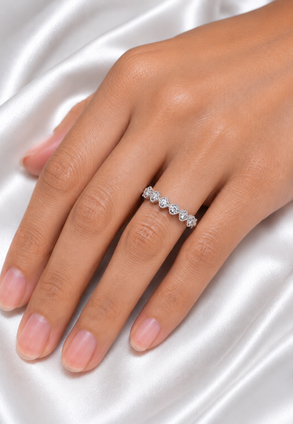 Floral Half Eternity Diamond Ring For Her Lab Or Natural Diamond Ring In 18K Solid Gold - HIGHCARAT DIAMONDS