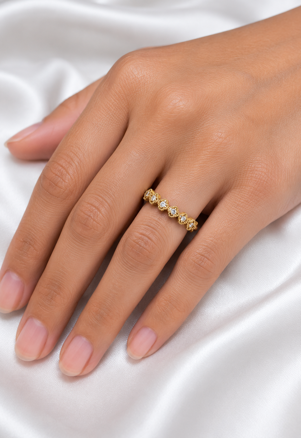 Floral Half Eternity Diamond Ring For Her Lab Or Natural Diamond Ring In 18K Solid Gold - HIGHCARAT DIAMONDS
