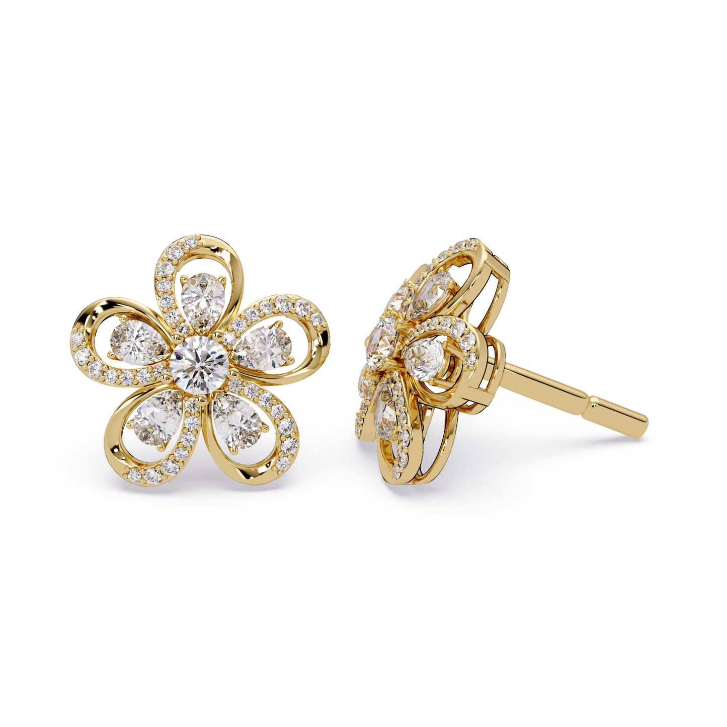 Floral Loop Lab Grown Diamond Stud Earrings with Pear Accents - HIGHCARAT DIAMONDS
