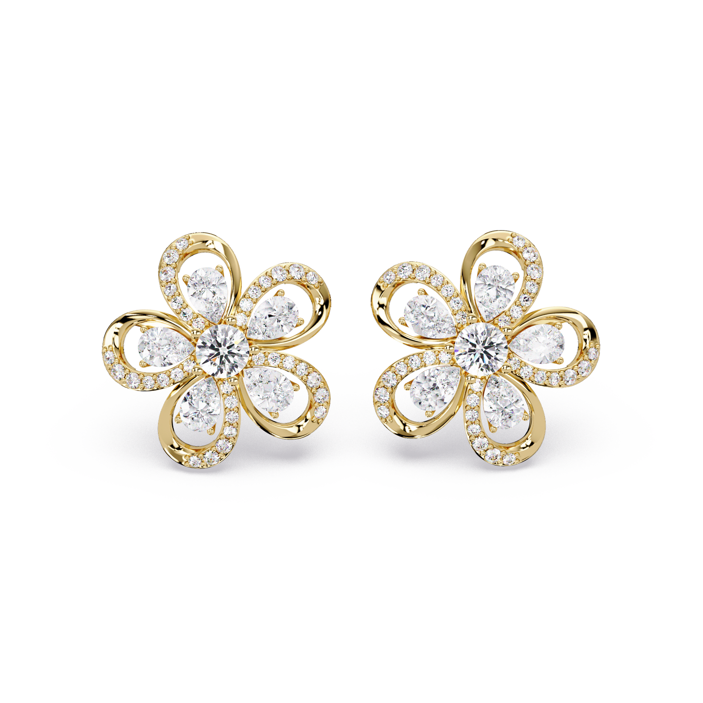 Floral Loop Lab Grown Diamond Stud Earrings with Pear Accents - HIGHCARAT DIAMONDS