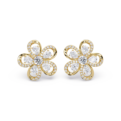 Floral Loop Lab Grown Diamond Stud Earrings with Pear Accents - HIGHCARAT DIAMONDS