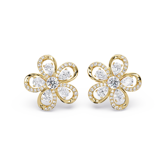 Floral Loop Lab Grown Diamond Stud Earrings with Pear Accents - HIGHCARAT DIAMONDS