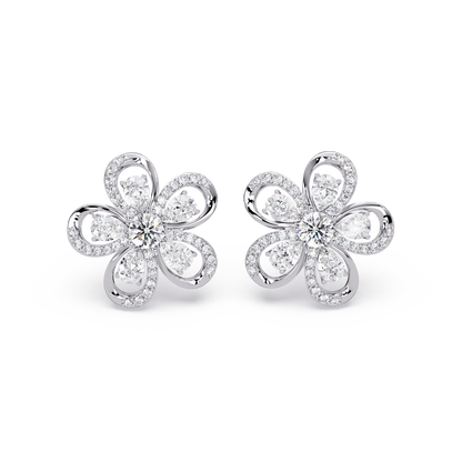Floral Loop Lab Grown Diamond Stud Earrings with Pear Accents - HIGHCARAT DIAMONDS