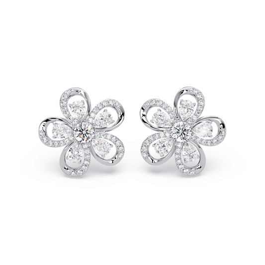 Floral Loop Lab Grown Diamond Stud Earrings with Pear Accents - HIGHCARAT DIAMONDS