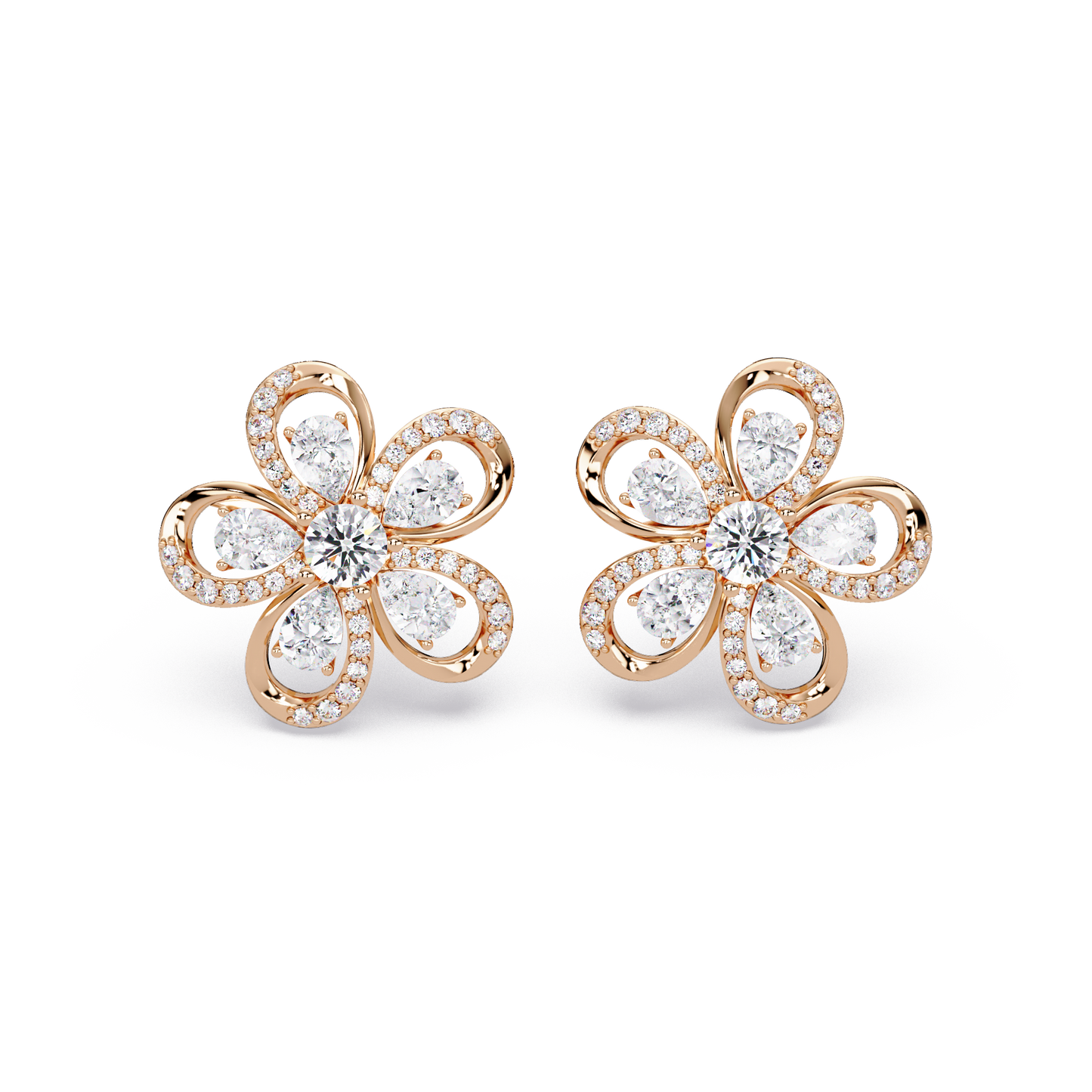 Floral Loop Lab Grown Diamond Stud Earrings with Pear Accents - HIGHCARAT DIAMONDS
