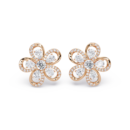 Floral Loop Lab Grown Diamond Stud Earrings with Pear Accents - HIGHCARAT DIAMONDS