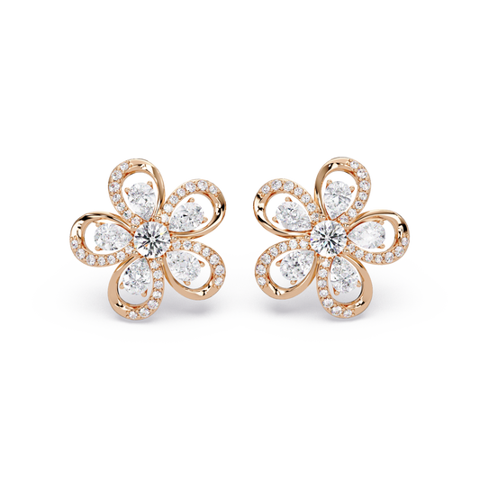 Floral Loop Lab Grown Diamond Stud Earrings with Pear Accents - HIGHCARAT DIAMONDS